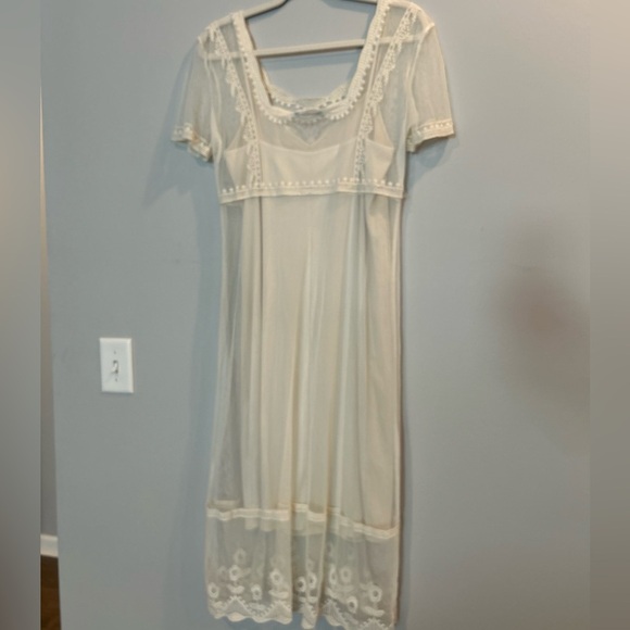Zara Cream Babydoll Midi Dress Scoop Neck - Picture 4 of 6